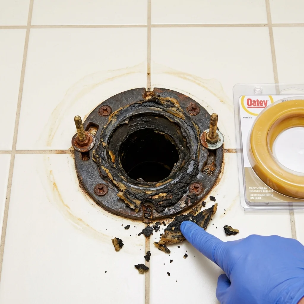 Failed wax ring showing water seepage at the base of a toilet in a Blacksburg, SC home